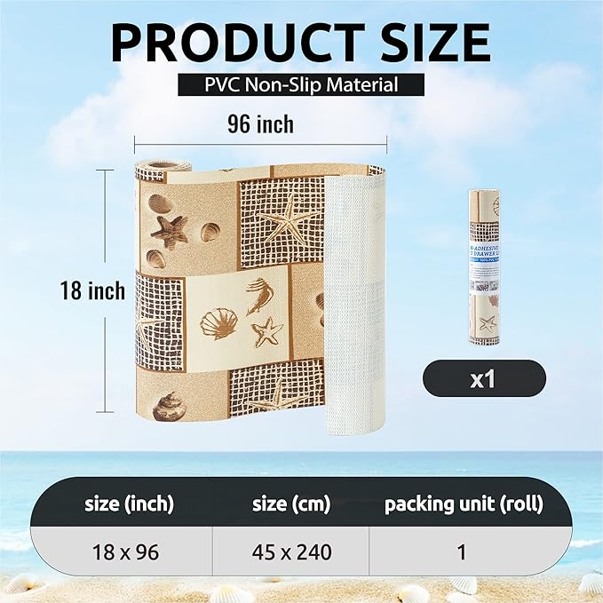 FIFTY FEET 18X96 Inch Shelf Liner for Kitchen Cabinets, PVC Drawer Liner for Dresser Non-Slip Bathroom, Non-Adhesive Cabinet Liner Washable (Beach)(1 Roll)