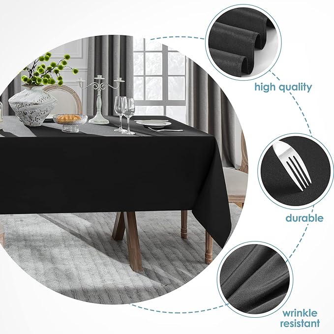 VidaFete 1 Pack 60 * 84inch Rectangle Tablecloth Polyester Table Cloth，Stain Resistant and Wrinkle Polyester Dining Table Cover for Kitchen Dinning Party Wedding Tabletop Buffet Decoration(Black)