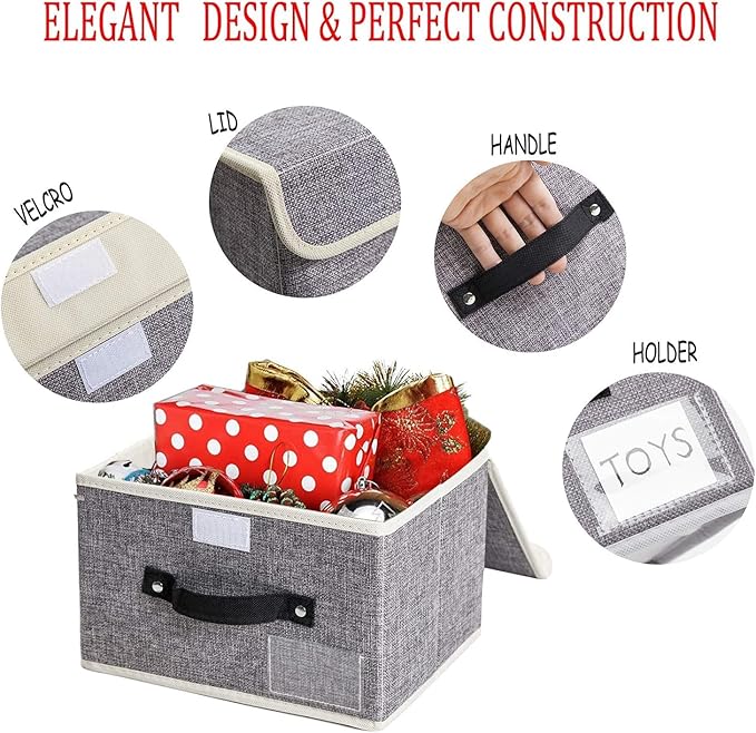 Small storage bins with lids 1-Pack collapsible Linen Closet Organizers and Storage Bins for Shelves with Handles Baby Clothes Storage Boxes with Lids for Home Organization Storage Towel,Socks