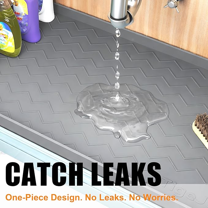 TigeJoy 37" x 19" Under Sink Mats for Kitchen Waterproof, Leak-Proof Silicone Mat Sink Protector and Cabinet Liner, Kitchen Essentials Organizer and Storage, Boot or Shoe Tray, Pet Feeding Mat