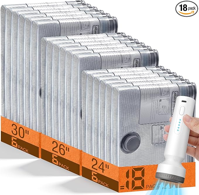 18 Pack Vacuum Storage Bags for Travel with Rechargeable Cordless Pump, Space Saver Bags for Clothes, Compression Packing Bags for Luggage and Suitcase, 18 Combo Size