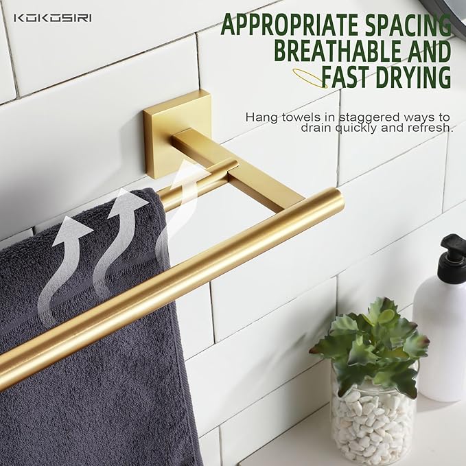 KOKOSIRI Bathroom Towel Bar 32'' Double Towel Holder for Bath Kitchen Cabinet Towel Rails 32 Inch Brushed Gold Stainless Steel B5005BG-L32