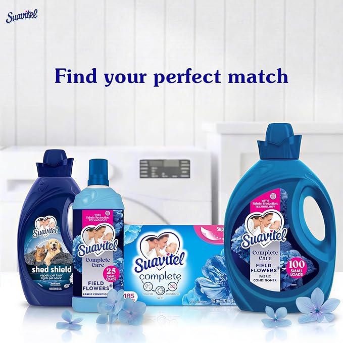 Suavitel Complete Liquid Fabric Softener, Fabric Conditioner, HE Compatible, 100 Small Loads, Field Flowers Scent, 100 fl oz Bottle