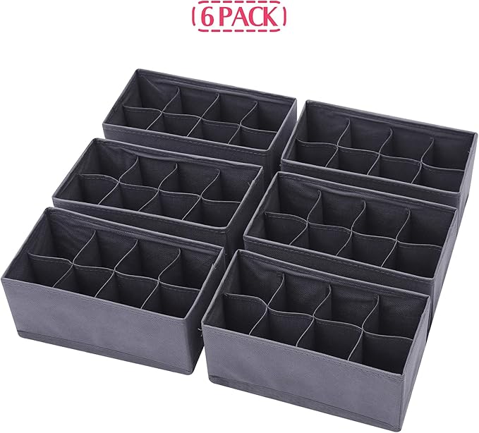 DIOMMELL 6 Pack Foldable Cloth Storage Box Closet Dresser Drawer Organizer Fabric Baskets Bins Containers Divider for Clothes Underwear Socks Lingerie Clothing, Dark Grey 00-0600