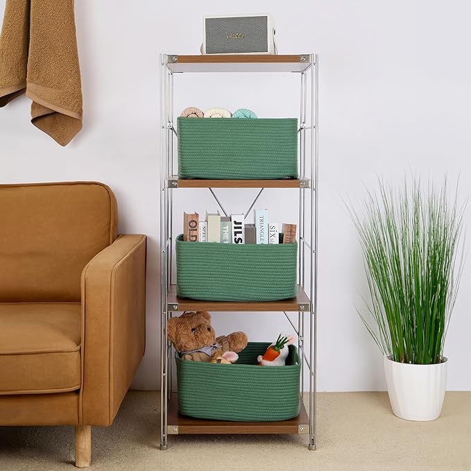 MiniArk Large Storage Baskets for Shelves, Closet Organizers Bins for Clothes Blanket Towels, Baby Nursery, Toy Baskets Box, Woven Rope Baskets, 17 x 13 x 7.5”, 3 Packs Green