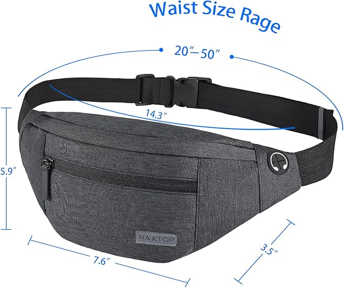 MAXTOP Large Crossbody Fanny Pack with 4-Zipper Pockets, Gifts for Enjoy Sports Festival Workout Traveling Running Casual Hands-Free Wallets Waist Pack Phone Bag Carrying All Phones