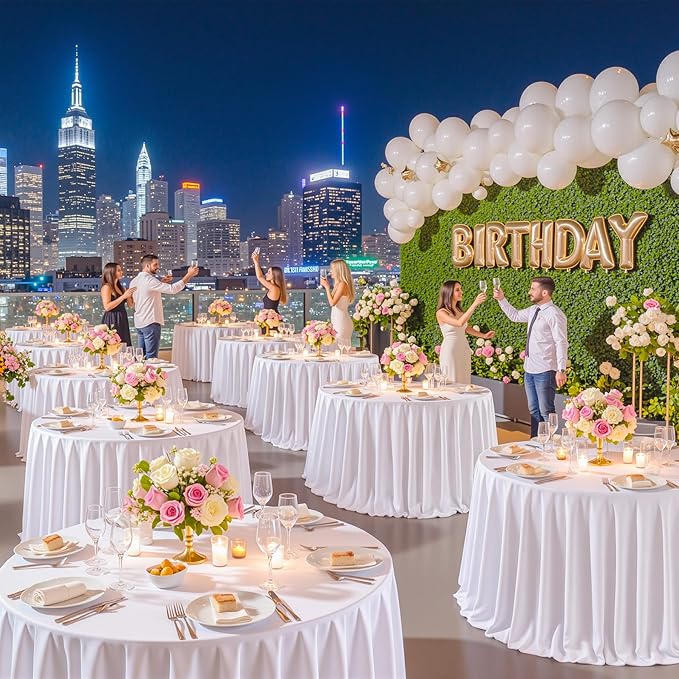 4 Pack White Round Tablecloths 60in White Round Table Cloth for Wedding Birthday Party Bridal Shower Reusable Washable Polyester Circle Table Cover for Kitchen Dining Buffet Cake Banquet Decorations