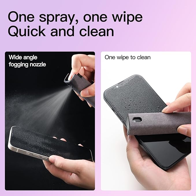 CUIUD Touchscreen Screen Cleaner Kit 2 Pcs, Phone, Tablet and Car Screen Cleaner, Two in One Spray and Microfiber Cloth(2 Pack Pink)