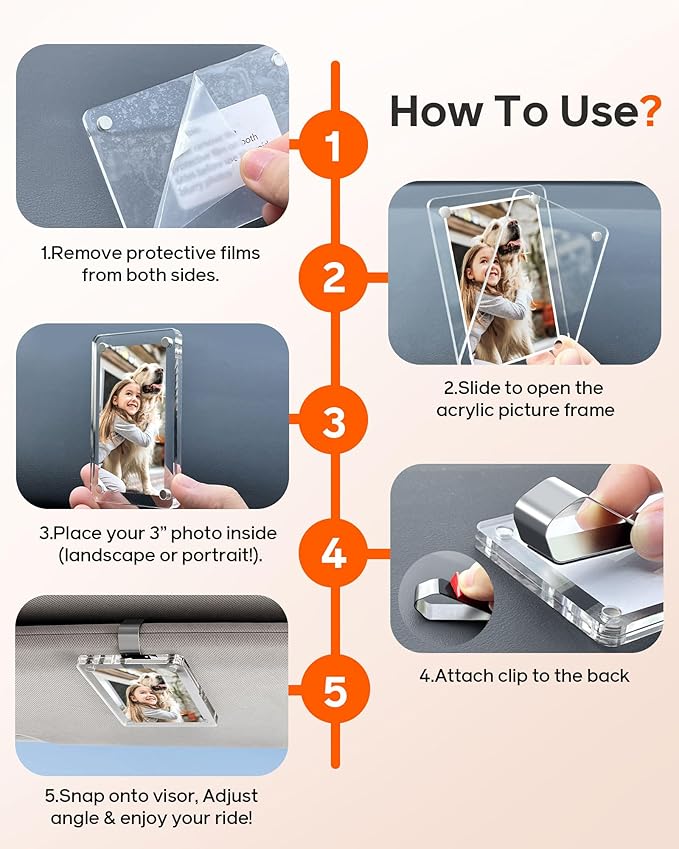 2Pcs Car Picture Holder for Visor Magnetic Picture Frame for 3 Inch Photos, Car Sun Visor Photo Holder with Strong Acrylic Magnet, Personalized Car Accessories with Clips for Easy Display. Gift For Valentine‘s Day