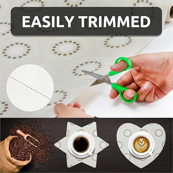 FIFTY FEET 12X120 Inch Shelf Liner for Kitchen Cabinets, PVC Drawer Liner for Dresser Non-Slip Bathroom, Non-Adhesive Cabinet Liner Washable (Beige Circle)(2 Roll)