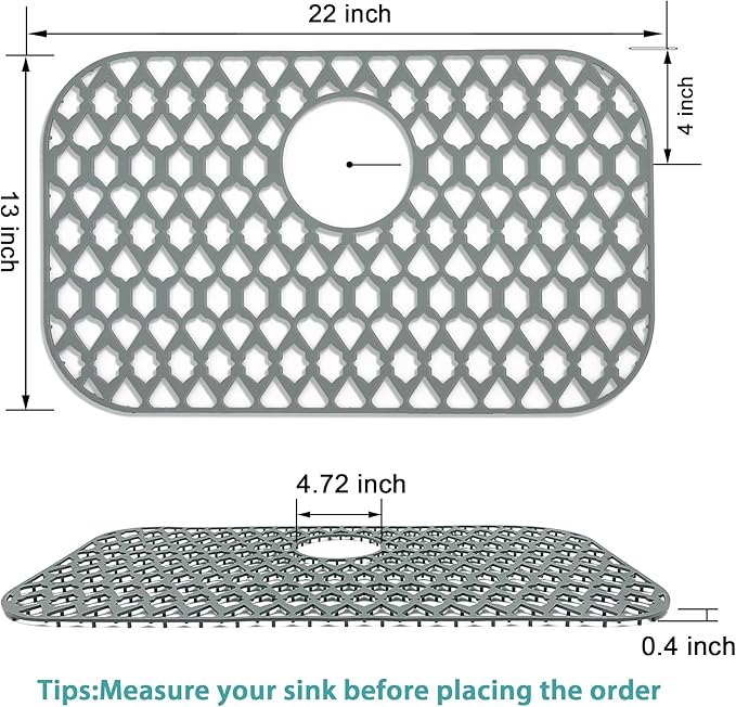Sink Protectors for Kitchen Sink, Kitchen Sink Accessory - Silicone Mats Grid for Stainless Steel Strainer Bottom of Farmhouse Porcelain sinks (22”x13”, Rear Drain)