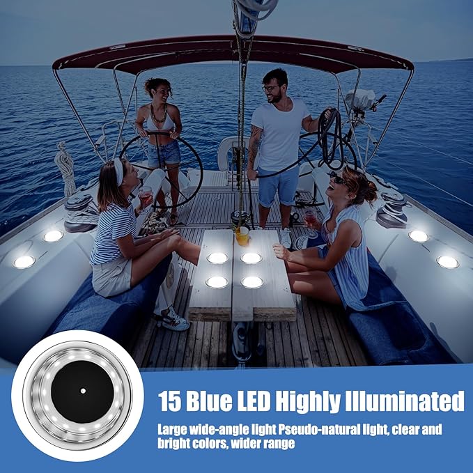 Yexiya 6 Pcs LED Cup Holder Marine Drink Holder Stainless Steel Cup Holders Insert with Drain for Boat Yacht Car Camper Truck RV(White)