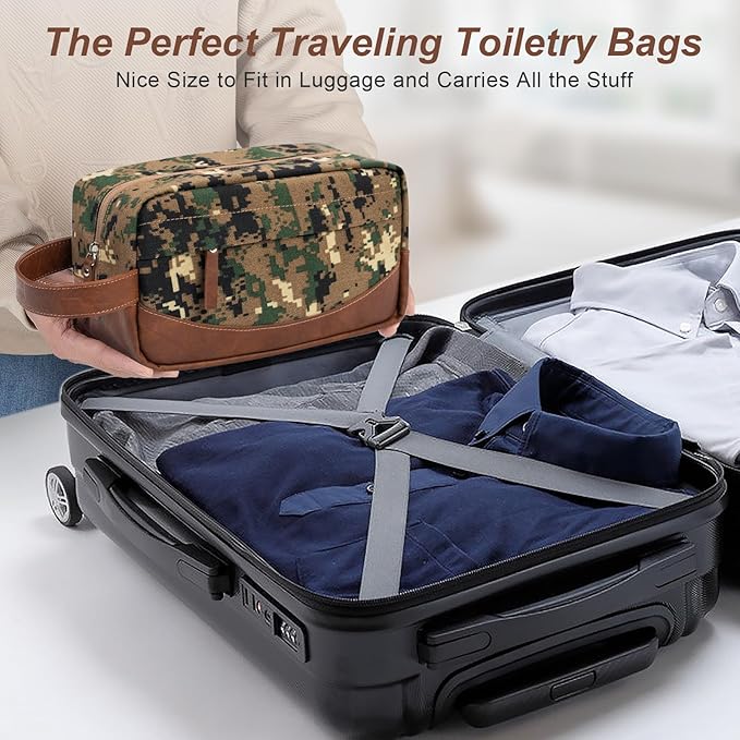 Travel Toiletry Bag for Men, Hanging Toiletry Organizer, Water Resistant Shaving Kit with Large Capacity for Travel Accessories (Camo-Green, Medium)