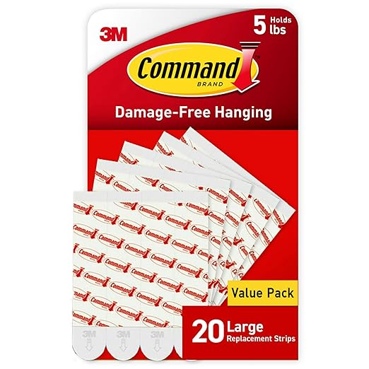 Command 5 lb Indoor Large Replacement Strips, 20 Strips, Damage-Free Wall Hanging, Re-Hang Large Hooks for Home and Wall Decor, White Adhesive