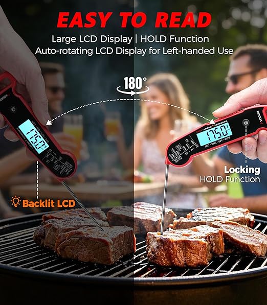 Atogou Professional Meat Thermometer Digital for Cooking Food, <1 Sec Instant Read & ±0.5℉ Accuracy, IP67 Waterproof, Thermocouple Sensor Probe, for Kithchen, BBQ, Grill, Red