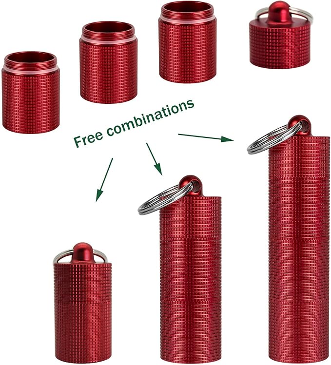 PPFISH 2 PCS Portable Daily Pill Case, 3 Compartments Aluminum Alloy Waterproof Pill Box Dispenser, Small Pocket Pill Container, Keychain Pill Fob, Travel Pill Holder for Men Women