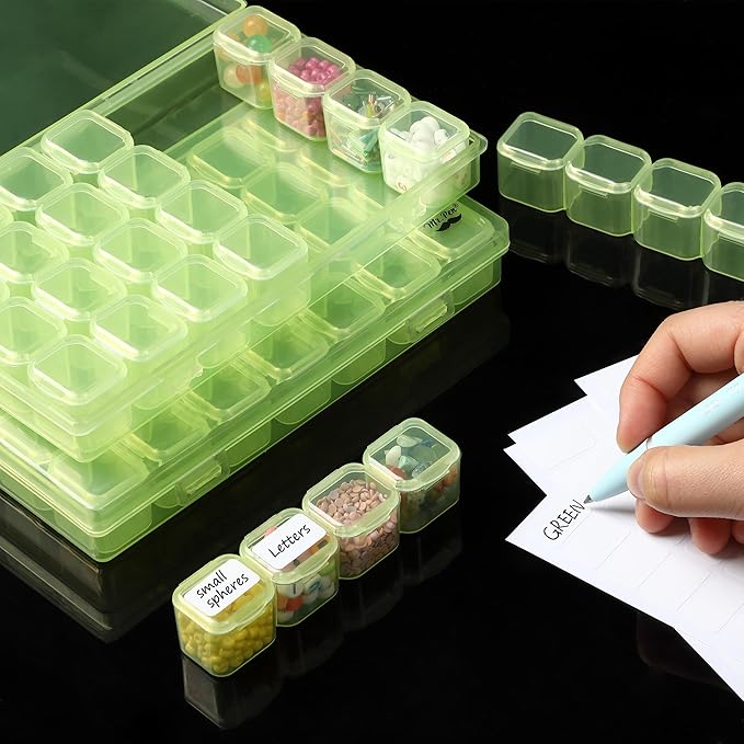 Mr. Pen - Bead Storage Containers, 28 Grids, 2 Pack, Transparent Green Small Bead Organizer Box
