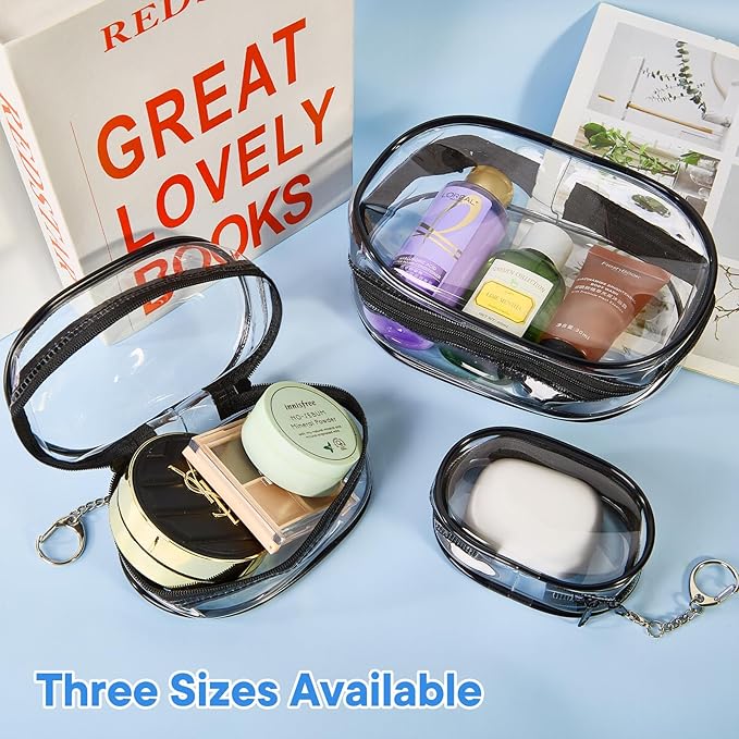 XEWEA Small Clear Toiletry Makeup Bag Portable Waterproof, 3PCS TSA Approved Cosmetic Case with Zipper, Electronics Organizer Cable Charger Pouch, Travel Essentials, Accessories Bag Purse