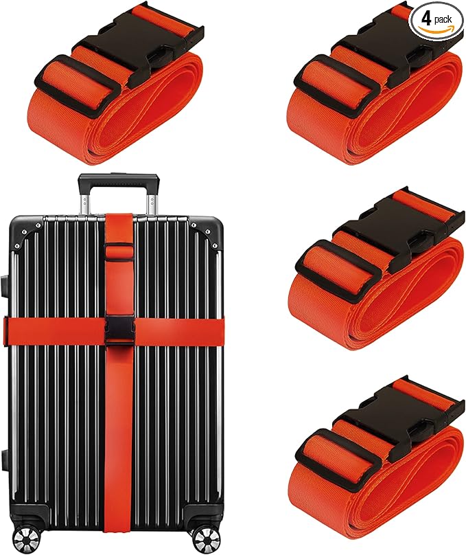 Luggage Straps for Suitcases TSA Approved Travel Belt 4 Pack by Chelmon (Red)