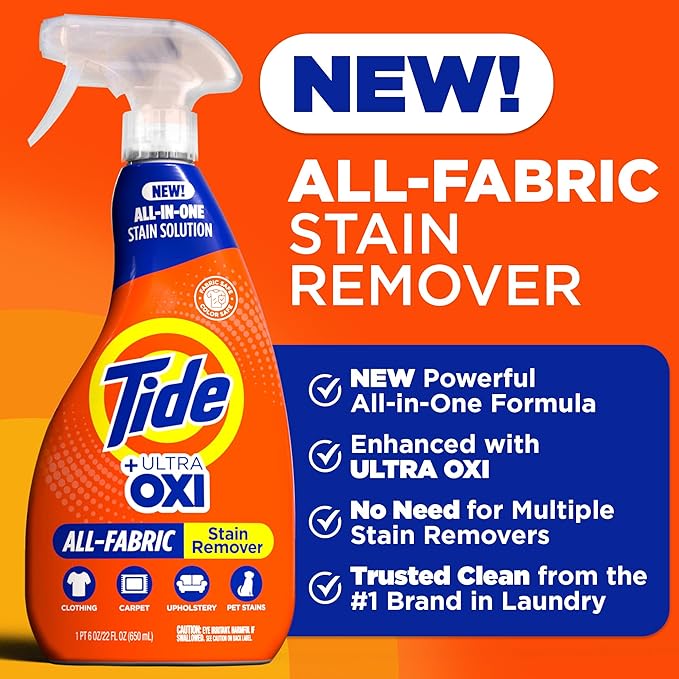 Tide Laundry Stain Remover Spray with Oxi, Travel Stain Remover for Clothes, Carpet, Upholstery, Pet Bedding, Stain Treater Spray for Tough Stains from Wine, Coffee, Grease, 3 Oz (Pack of 3)