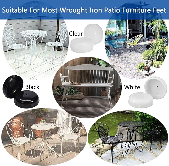 24 Pack 1.25" Wrought Iron Patio Furniture Glides Outdoor Chair Leg Floor Protectors-Clear…