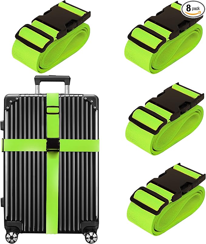 Luggage Straps for Suitcases TSA Approved Travel Belt 8 Pack by Chelmon (Green)