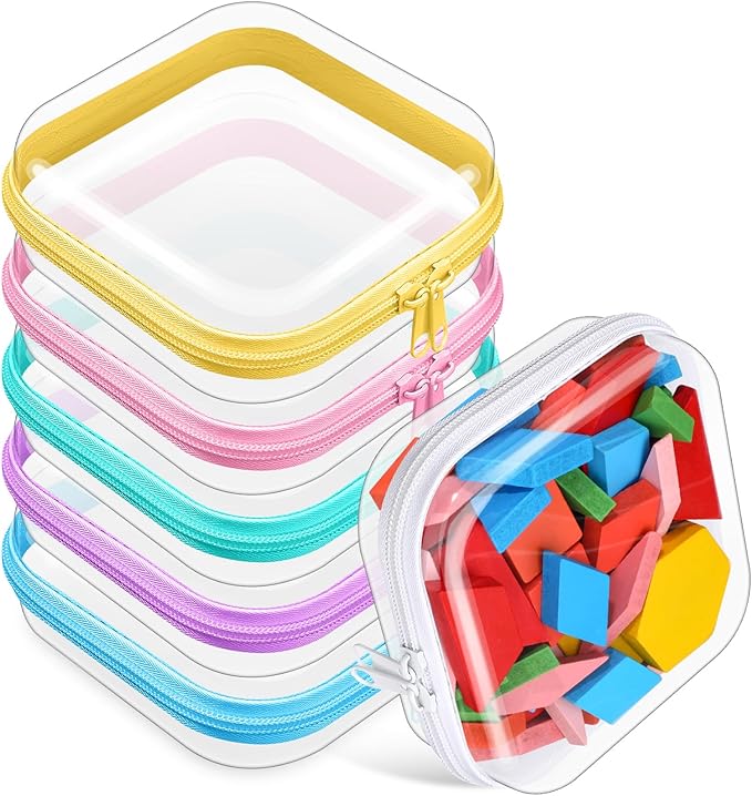 Sanwuta 6 Pcs Clear Hard Zipper Case Plastic Zipper Pouches Transparent Makeup Bag Pencil Case Pouches Toiletry Diaper Bag for Travel Toy Storage Organizer Bins (Colorful, 5 x 5 x 2 Inch)