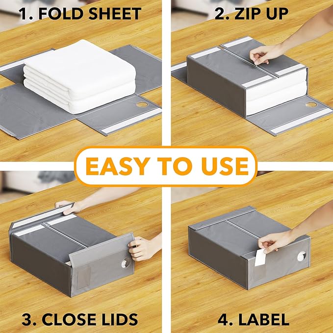 SpaceAid 6 Pack Bed Sheet Organizers and Storage, Foldable Sheet Organizer for Linen Closet, Sheets Set Folder Keeper with Window XL (Queen & King Size) Bedding Container (Gray, 6 Pack)