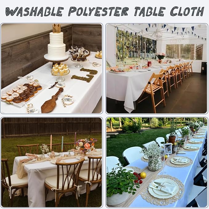 6 Pack White Table Cloth Rectangle Table Cloths for 8 Foot Rectangle Tables 60 X 126 Inch Washable Polyester Tablecloth for Weddings, Parties, Banquet, and Daily Use