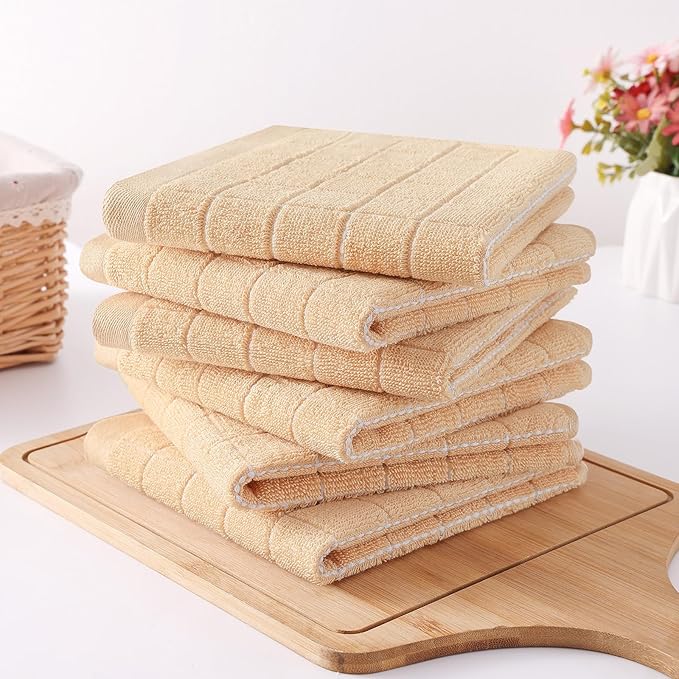 Homaxy 100% Cotton Terry Kitchen Dish Cloths, Ultra Soft and Absorbent Dish Towels for Kitchen, Suitable for Drying and Washing Dishes, 6 Pack, 12 x 12 Inches, Apricot