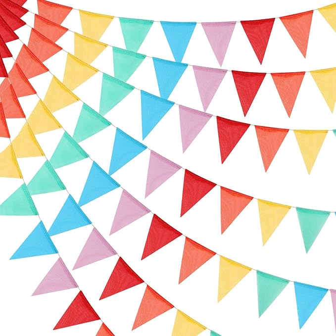 Boao 48 Pieces 36 Feet 4.9x6.7 Inch Colorful Pennant Flags Banner Imitated Burlap Bunting Banner Triangle Flag Garland for Classroom Birthday Carnival Wedding Party and Festival Decor(Rainbow Color)