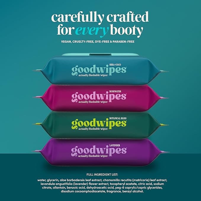 goodwipes Flushable Wipes for Adults - Shea-Coco Butt Wipes for Women & Men, Septic Safe, Toilet & Bathroom Essentials, Extra Large, 318 Count (6 Packs and 1 Travel Pack)
