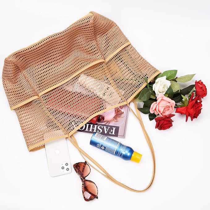 Tainehs Beach Mesh Tote Bag for Women, Large Travel & Pool Bag, Lightweight Vacation Cruise Tote (Inside Out – Flip to Use)