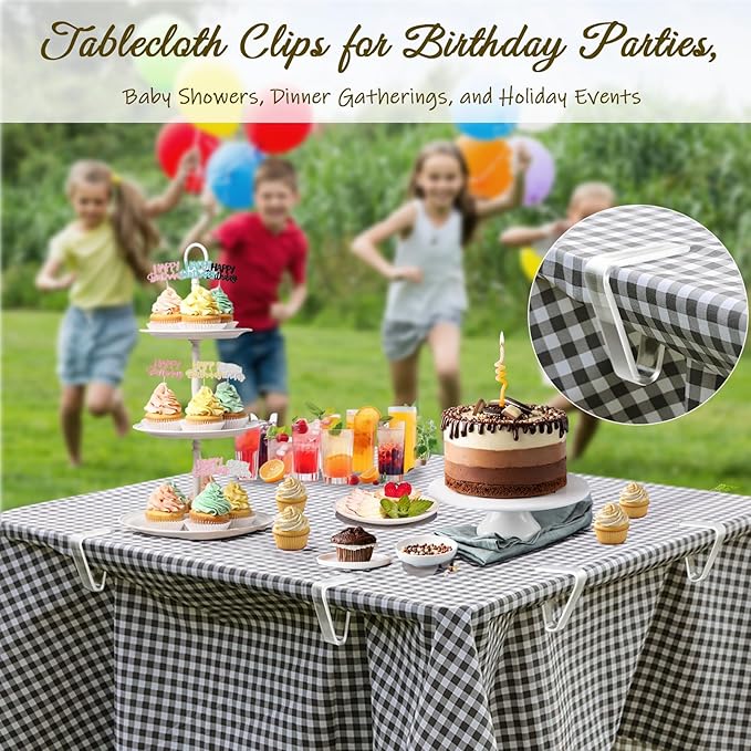 24 Pcs Clear Tablecloth Clips for Indoor Outdoor Tables, Plastic Table Cloth Holder Clips for Folding Tables, Picnic Table Cover Clip Clamps Small