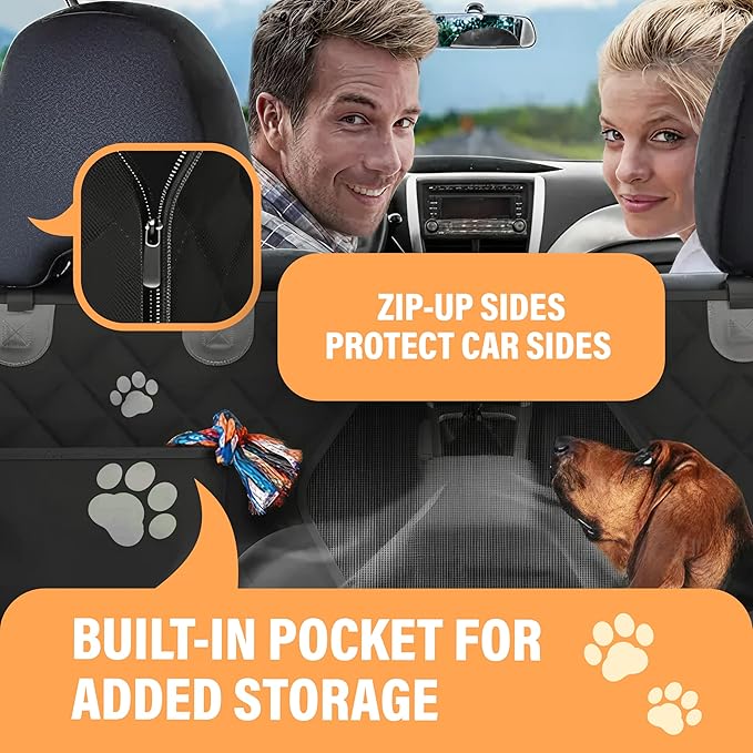 Active Pets Dog Car Seat Cover Car Seat Protector- Dog Seat Cover for Back Seat of SUVs, Trucks, Cars - Waterproof & Convertible Vehicle Hammock for Car Backseat - Mesh Window- Blue, XL