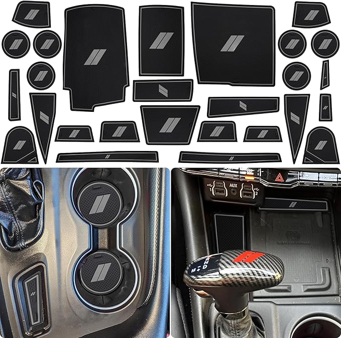 Center Console Liner for Dodge Durango 7-Seater Accessories 2021-2023 2024 2025 2026, Cup Holder Mat, Door Slot Pad, Coaster Trim, Non-Slip Dust Interior, Custom Rubber Insert (27pcs, Gray)