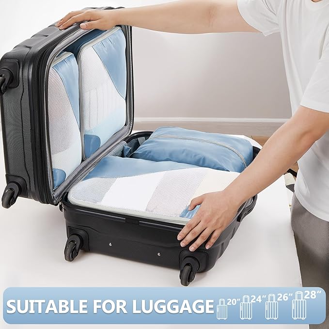 8 Set Packing Cubes for Travel, Gifts for Women Mom,Anti-Tearing Suitcase Organizer for Luggage with Shoe & Hanging Toiletry Bag,OlarHike Vacation Essentials & Accessories for Cruise Ship, Light Blue