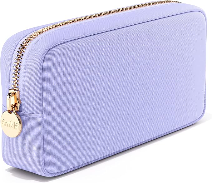 Embla Makeup Bag Travel Cosmetics Pouch and Toiletry Bag, Nylon Zipper Pouch Purse, Cute Make Up Organizer Storage Tote for Women Girls, Waterproof Travel Skincare Case, Small Makeup Bags, Lilac