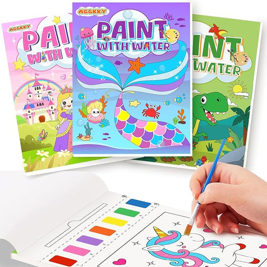 AGGKKY 3 Pack Paint with Water Coloring Books for Kids Toddlers Painting Book Kits Arts and Crafts for Kids Travel Activities Birthday Christmas Stocking Stuffers Toy Gift (Princess+Mermaid+Dino)