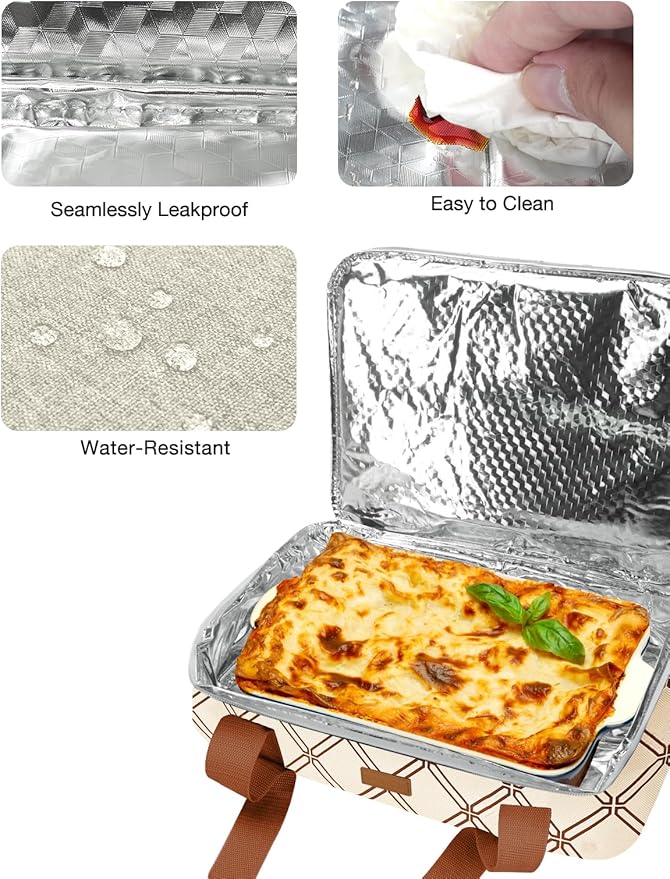 Vuudh Casserole Carrier Bag, Single Insulated Food Bag, Hot Cold Lasagna Holder Tote for Picnic, Potluck or Travel, Lightweight Picnic Bag