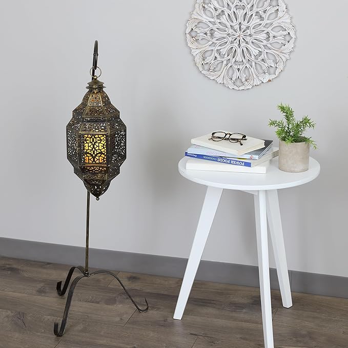 Zingz & Thingz Moroccan Style Candle Lantern Holder, Decorative Light Home Decor, Indoor & Outdoor, 41.25" Tall, Black with Stand