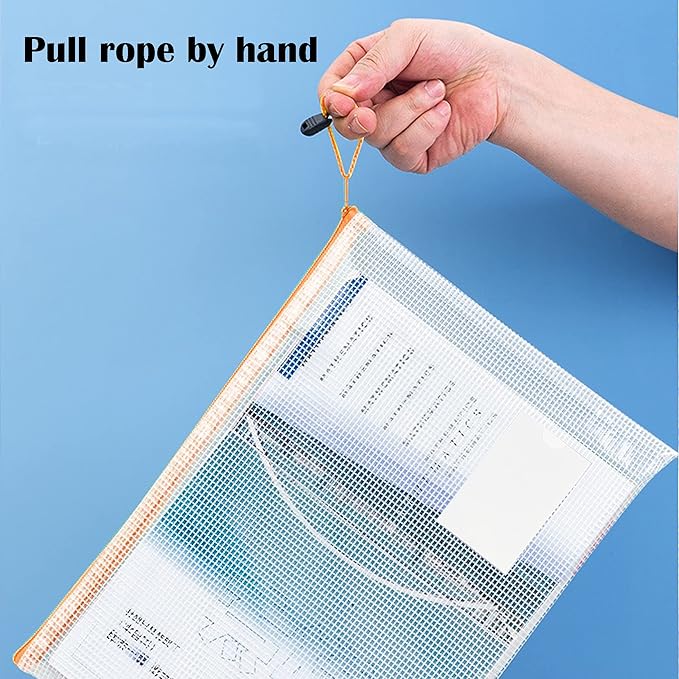 TRANBO 10pcs A5 Mesh Zipper Pouch with Lebal Pocket, Plastic Puzzle Bag for Organization, Clear Travel Pouches File Bag for Office Supplies