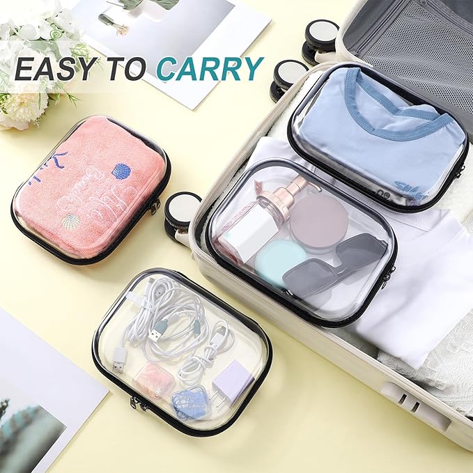 Sanwuta 6 Pcs Clear Hard Zipper Case Plastic Zipper Pouches Transparent Makeup Bag Pencil Case Pouches Toiletry Diaper Bag for Travel Toy Storage Organizer Bins (Black, 7.87 x 5.9 x 2 Inch)