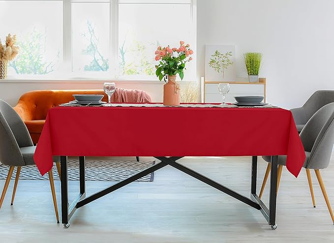 Utopia Kitchen Rectangle Table Cloth 2 Pack (60x84 Inches, Red), Machine Washable Polyester Table Cover for Dining, Buffet Parties, Picnics, Events, Weddings and Restaurants