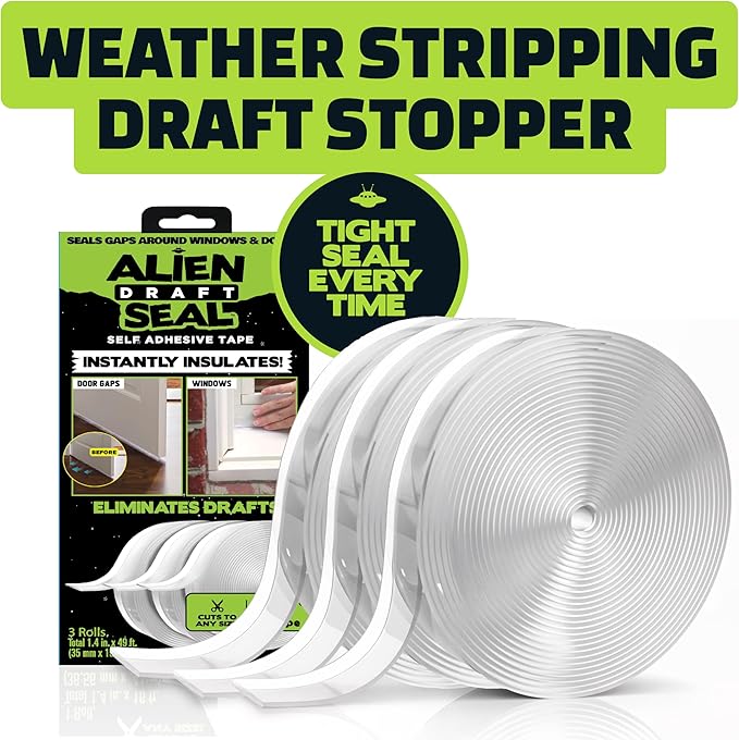 Alien Draft Seal Set of 49 Feet Anti-Draft Adhesive and Flexible Flap to Seal Gaps Around Doors and Windows As Seen On TV