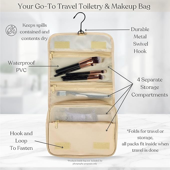 9 Set Packing Cubes - Suitcase Organizer, Cute Packing Cubes, Travel Bags Organizer for Luggage with Hanging Toiletry and Shoe Bag, Travel Essentials for Women, Men and Kids -Beige