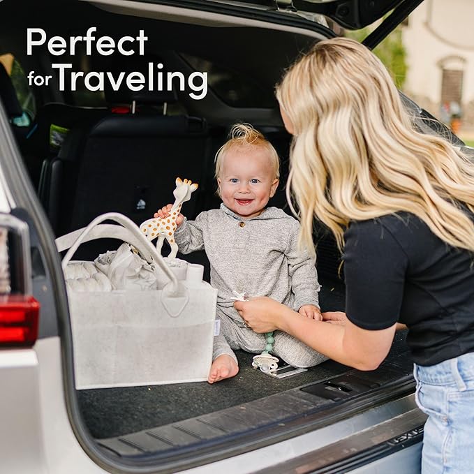 PUTSKA Baby Diaper Caddy Organizer - Nursery Storage Basket for Diaper Station, Baby Basket Shower Gift List and Registry Must-Have, Newborn Essentials, Nursery Decor for Boy or Girl - White, Large