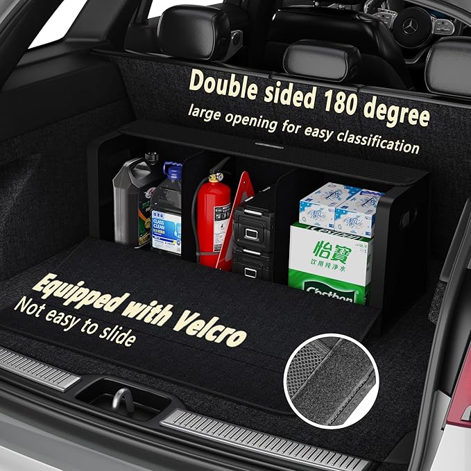GMQ Car Trunk Organizer for SUV, Car Organizers and Storage with Collapsible Storage, Magnetic Lid, Large Capacity for SUV, Truck, MPV (Carbon Black, XXL-29.5×13×12.5 IN)