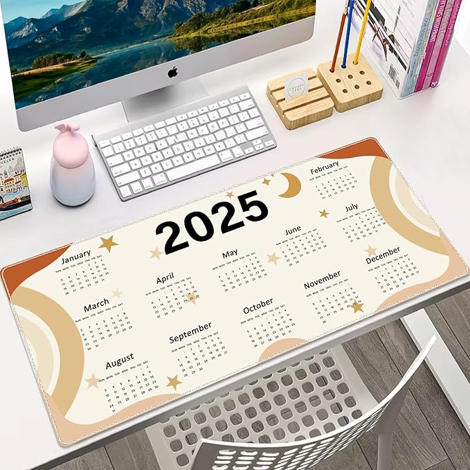2025 Calendar Desk Pad, Stitched Edges Mouse Pad, Large Office Desk Mat, Non-Slip Gaming Mouse Pad, Laptop Desk Pad, Desk Writing Pad for Office and Home
