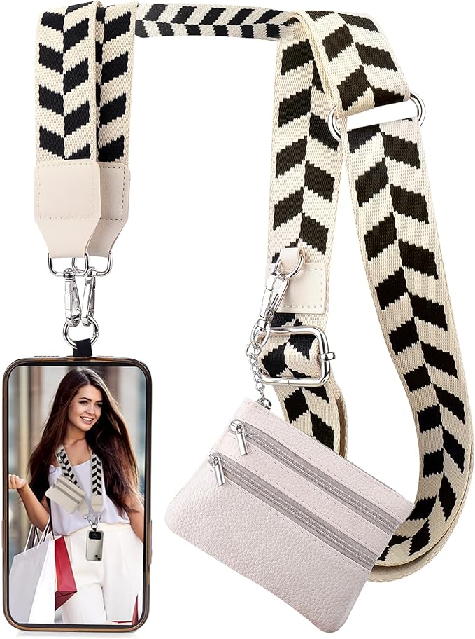 XANGNIER Clip and Go Strap for Phone with Wallet Crossbody, Phone Strap with Zippered Wallet, Adjustable Anti-Theft Cellphone Lanyard for Women, Cellphone Chain Accessories, Multicolor 4